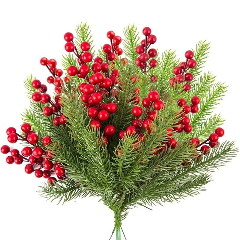 10Pcs Artificial Red Berry Holly Pine Branches – Christmas Decor Christmas Branch Decor Babs Red Berry Pine 10Pcs