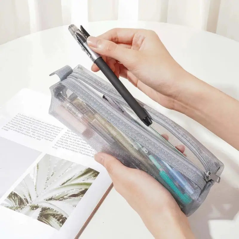 HUXUAN Mesh Pencil Case Transparent Pouch School & Office Mesh Pencil Case Babs