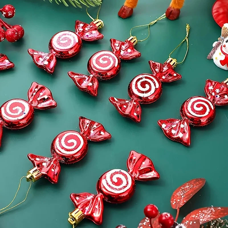 6-Piece Red Christmas Candy Cane Tree Hanging Ornaments Christmas Ornament Set Babs