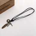 Feather Cowhide Necklace – Men's Long Collarbone Chain Leather Chain Necklace Babs antiquecopper