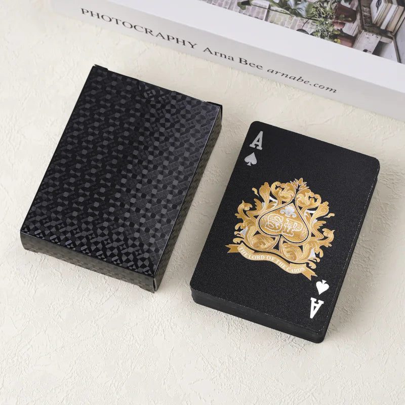 Tear-Resistant Playing Cards – Gold Foil Heart Design & Storage Box Playing Card Deck Babs black