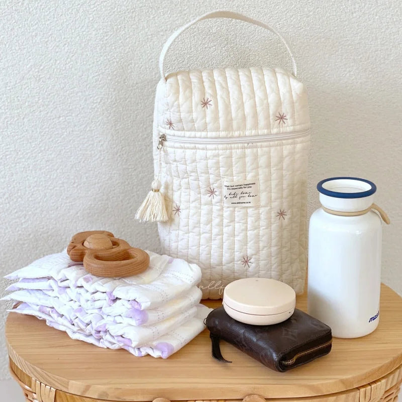 Quilted Baby Diaper Caddy Organizer | Embroidered Mommy Bag Diaper Caddy Bag Babs