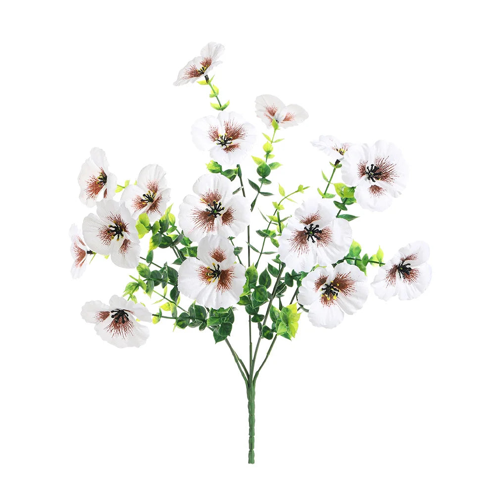 Silk Artificial Pansy Bouquet 35cm | Fake Flowers Home & Wedding Artificial Flower Bouquet Babs White 1Pcs
