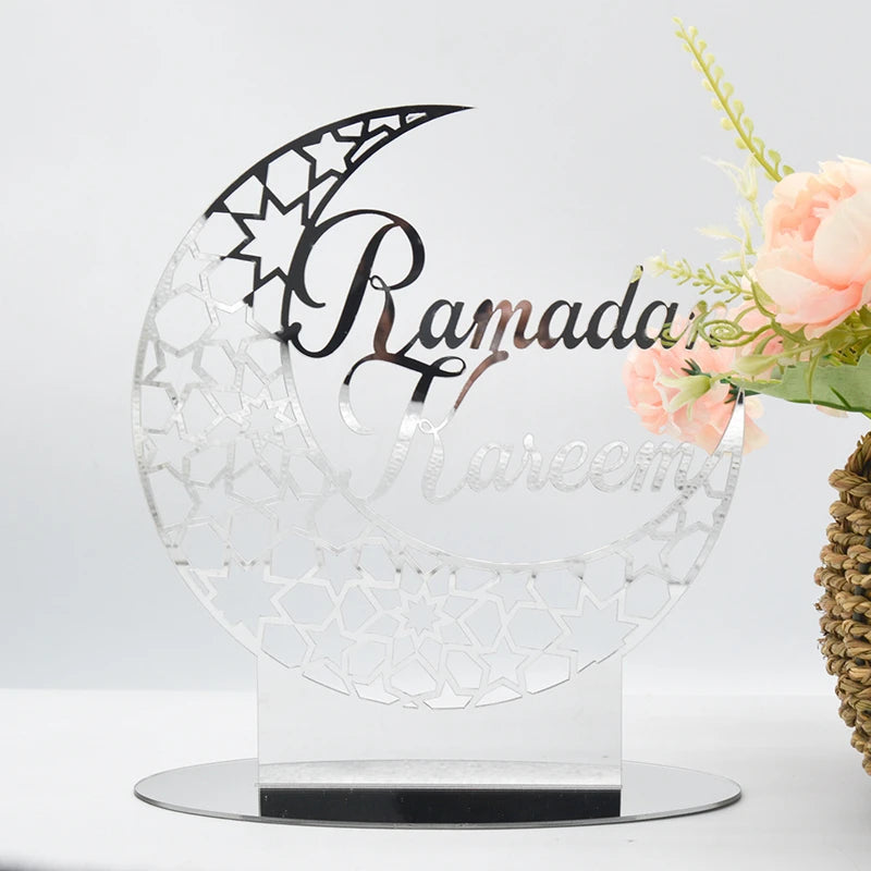 Ramadan Kareem Acrylic Ornament – Eid Mubarak Golden Moon Decor Acrylic Holiday Ornament Babs Silver-A