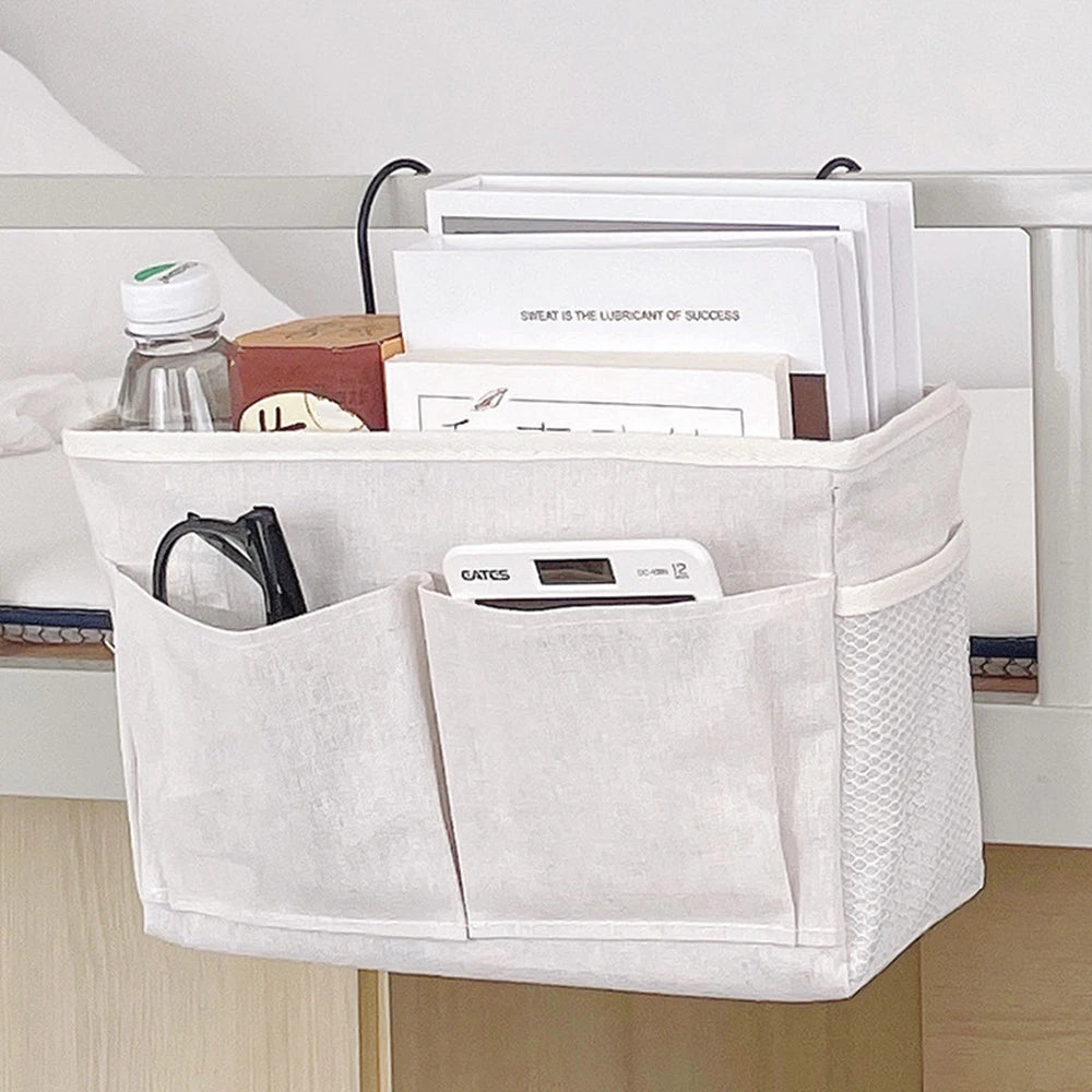 HOMEFISH Bedside Hanging Storage Basket – Dormitory Organizer Hanging Storage Basket Babs White