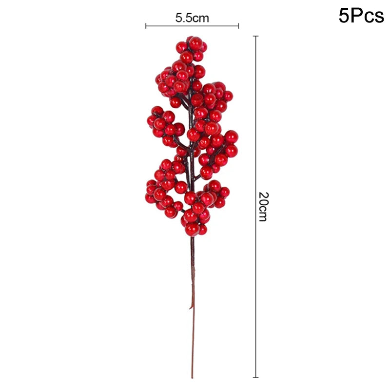5Pcs Christmas Red Berry & Pine Cone Artificial Branches Décor Christmas Décor Branches Babs 5pcs red berry 1
