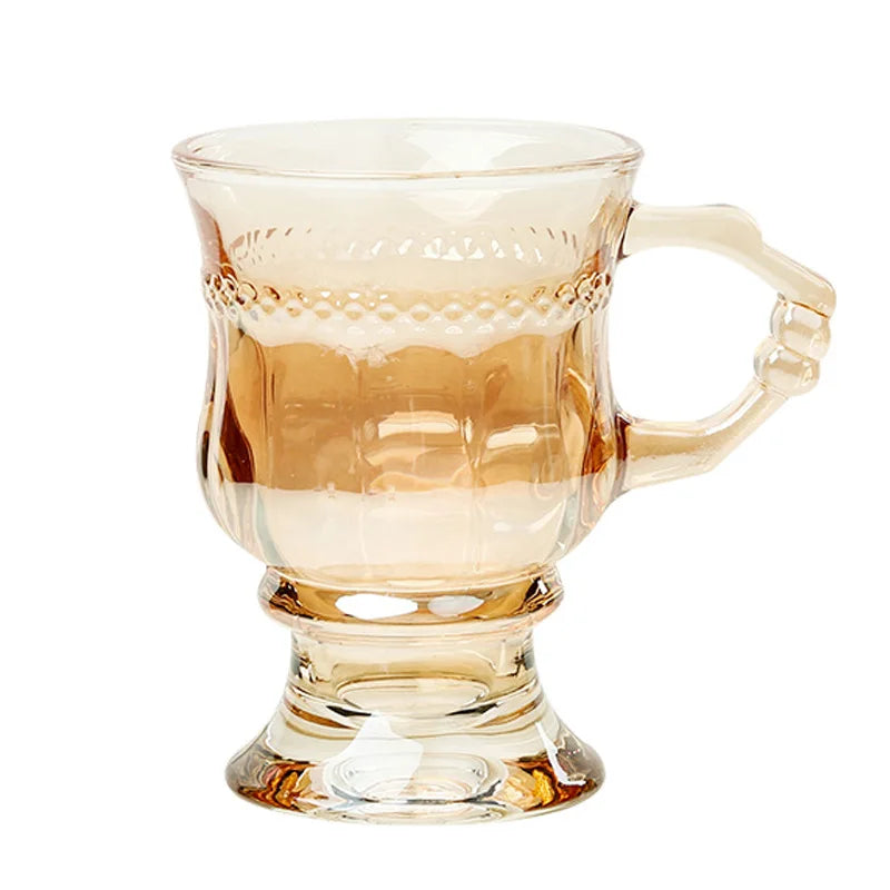 Retro European Glass Coffee Cup with Handle | Elegant Teacup Glass Coffee Cup Babs