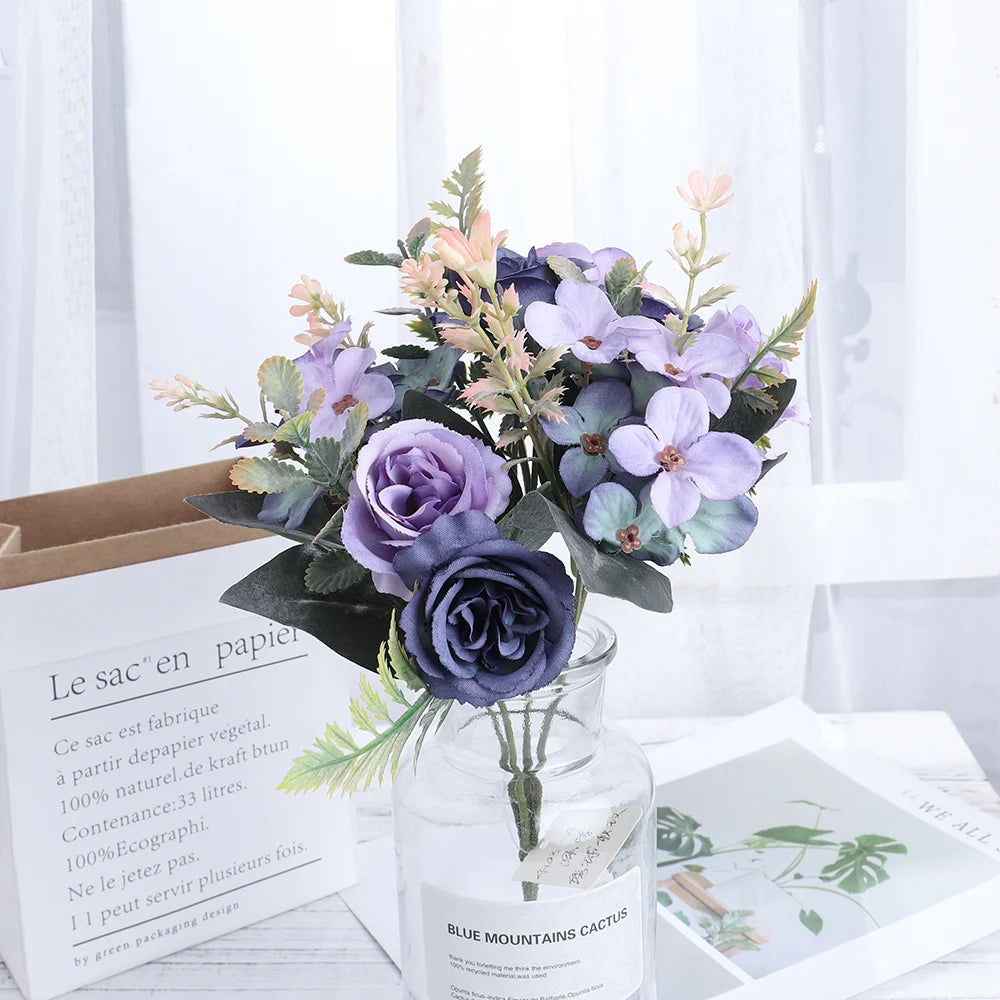 Silk Rose & Hydrangea Artificial Bouquet | Wedding & Home Décor Artificial Flower Bouquet Babs