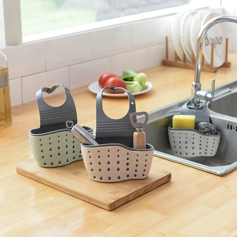 Adjustable Kitchen Sink Sponge Holder & Hanging Drain Basket Sink Sponge Holder Babs
