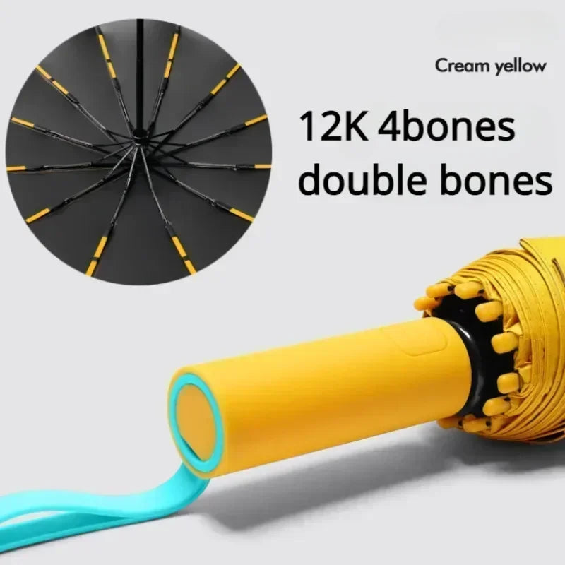 16K Double-Bone Windproof Folding Umbrella – UV Sun & Rain Folding Umbrella Babs yellow-72bones 24K Iron