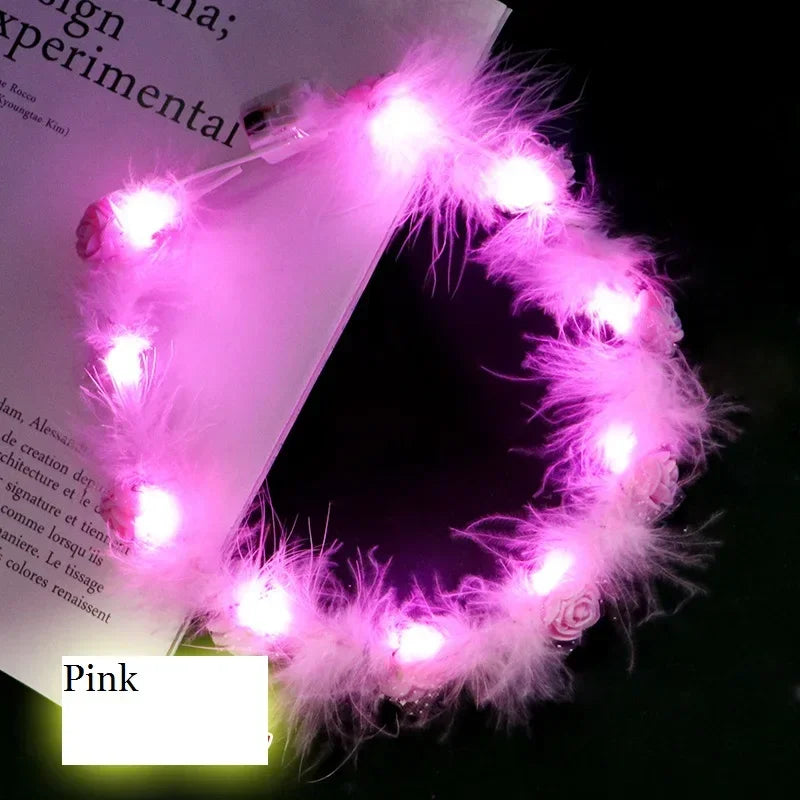 12-Pack LED Fairy Feather Rose Headbands – Glow Party Favors LED Party Headband Babs