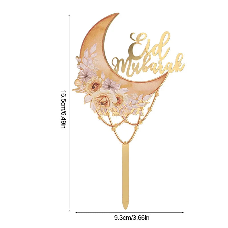 Eid Mubarak Acrylic Cake Topper – Moon Flower DIY Decoration Acrylic Cake Topper Babs C