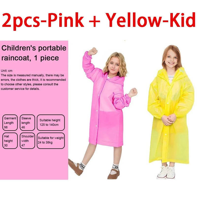 Kids Waterproof Raincoat Poncho – Boys & Girls Ages 7–11 Kids Raincoat Poncho Babs 2pcs-Pink Yellow-Kid One size fits all