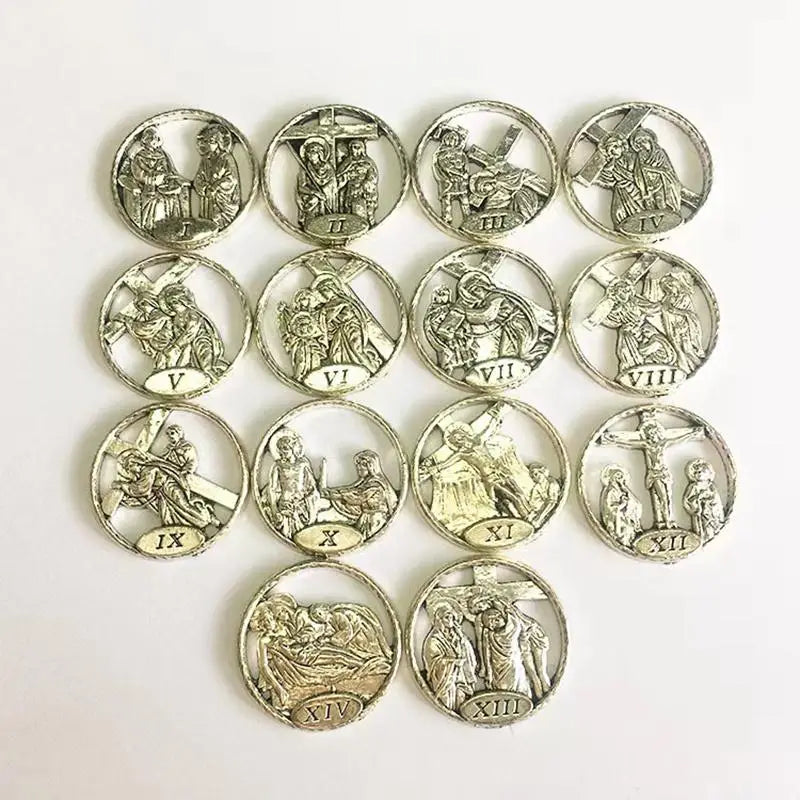 15pcs Catholic Stations of the Cross Zinc Alloy Figurine Set Religious Figurine Set Babs
