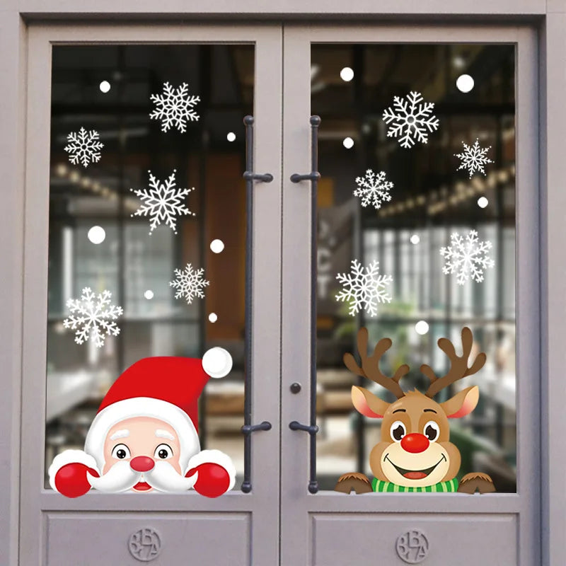 Christmas Window Stickers – Santa & Snowflake DIY Wall Decals Holiday Wall Decals Babs Set1