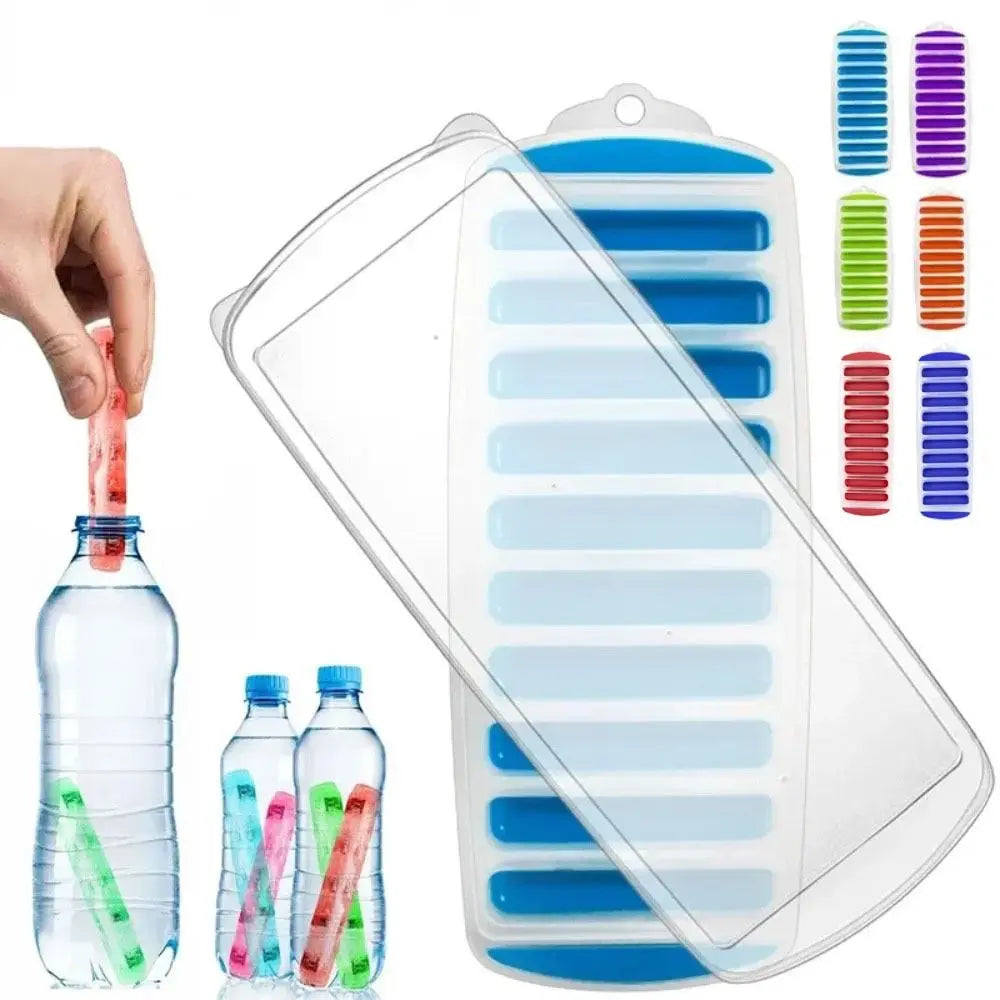 10-Hole Silicone Long Strip Ice Cube Tray Mold with Lid Silicone Ice Tray Babs