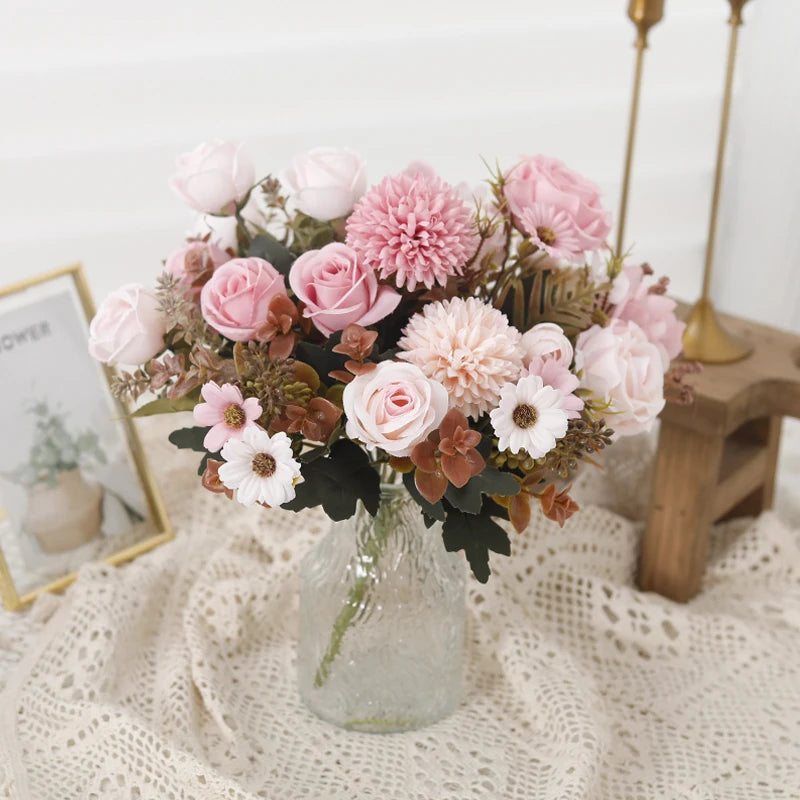 Autumn Silk Artificial Flower Bouquet – Roses, Hydrangea & Daisies Artificial Flower Bouquet Babs