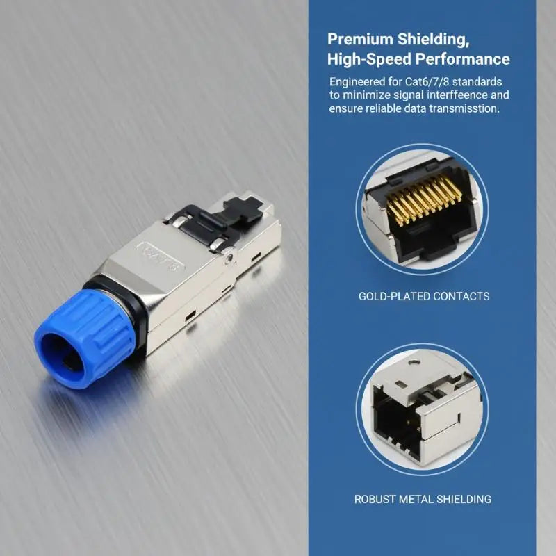 Toolless Shielded CAT5E Ethernet Plug – 22–26AWG, No Crimp Ethernet Plug Connector Babs