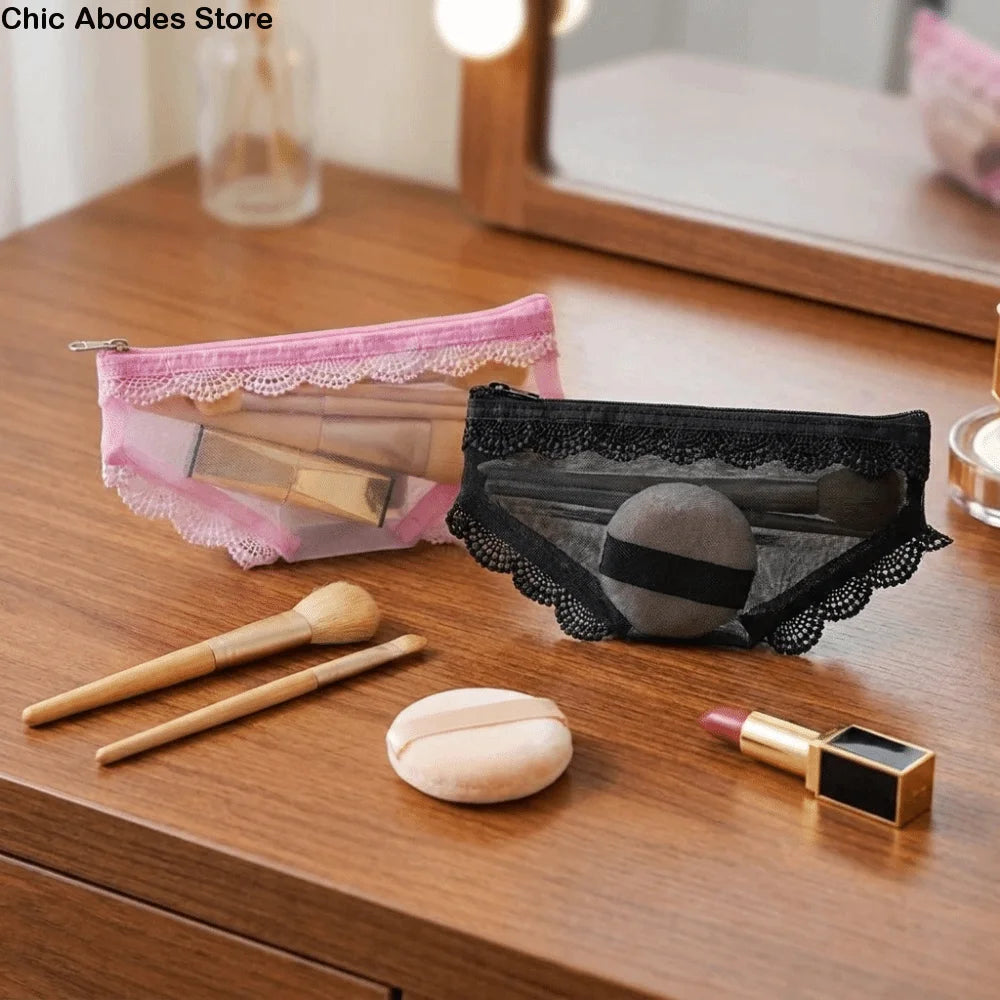 Korean Style Briefs Shape Cosmetic Bag – Lace Trim Makeup Pouch Cosmetic Makeup Bag Babs