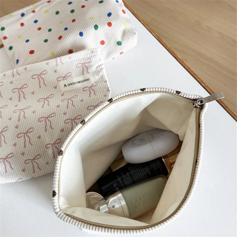 Pink Bow Makeup Bag – Large Canvas Travel Cosmetic Organizer Cosmetic Makeup Bag Babs