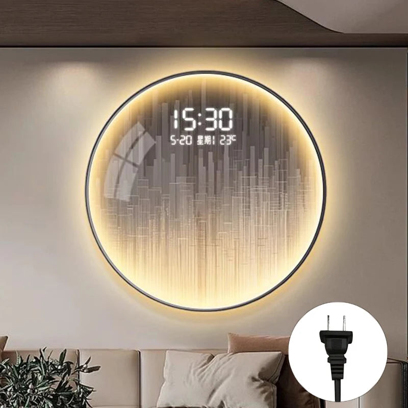 Nordic Large Digital Wall Clock 120cm – Minimalist LED Light Digital Wall Clock Babs Plug-in model 90x90cm