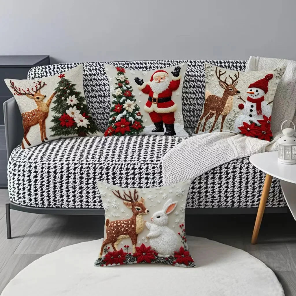 Christmas Pillow Cover 45x45cm – Santa, Elk & Snowman Designs Pillow Cover Babs