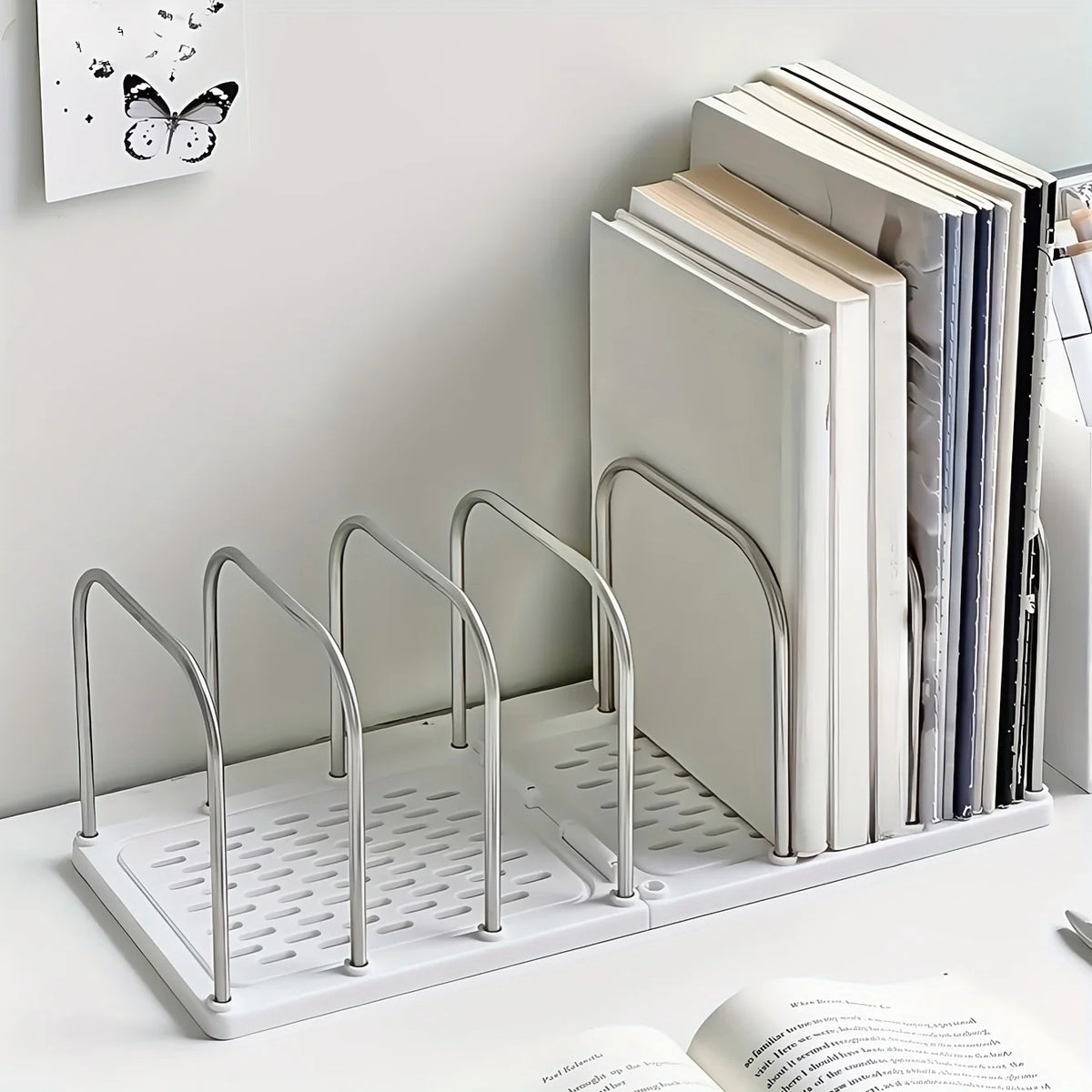 Foldable Desk Bookshelf – Stainless Steel & PP Anti-Slip Rack Desk Book Rack Babs
