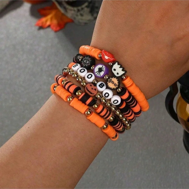 6pcs Halloween Charm Bracelet Set – Pumpkin Bat Ghost Halloween Charm Bracelet Babs