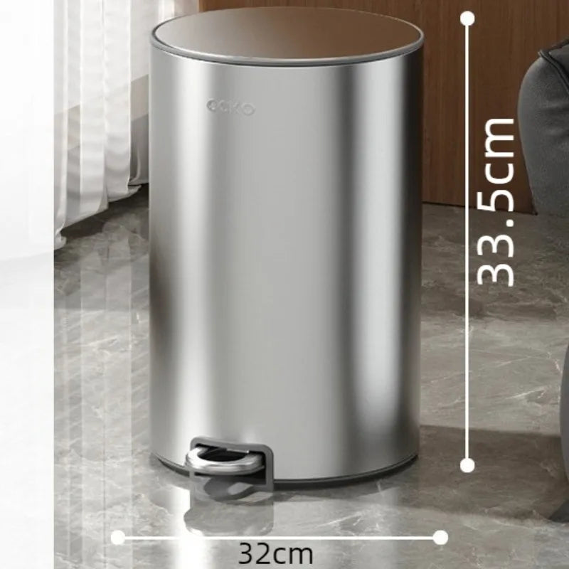 Stainless Steel Pedal Trash Can | 7L 11L 15L Round Dustbin Pedal Trash Can Babs 11L-Silver
