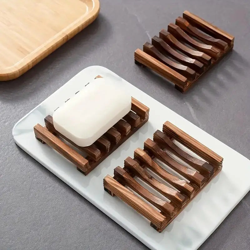 2pcs Wooden Self-Draining Soap Dish for Bathroom Sink Wooden Soap Dish Babs