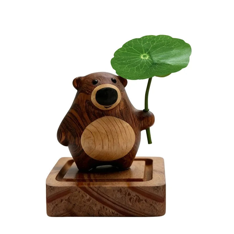Cute Bear Wood Essential Oil Aroma Diffuser – Home & Car Decor Aroma Diffuser Ornament Babs Round leaf bear