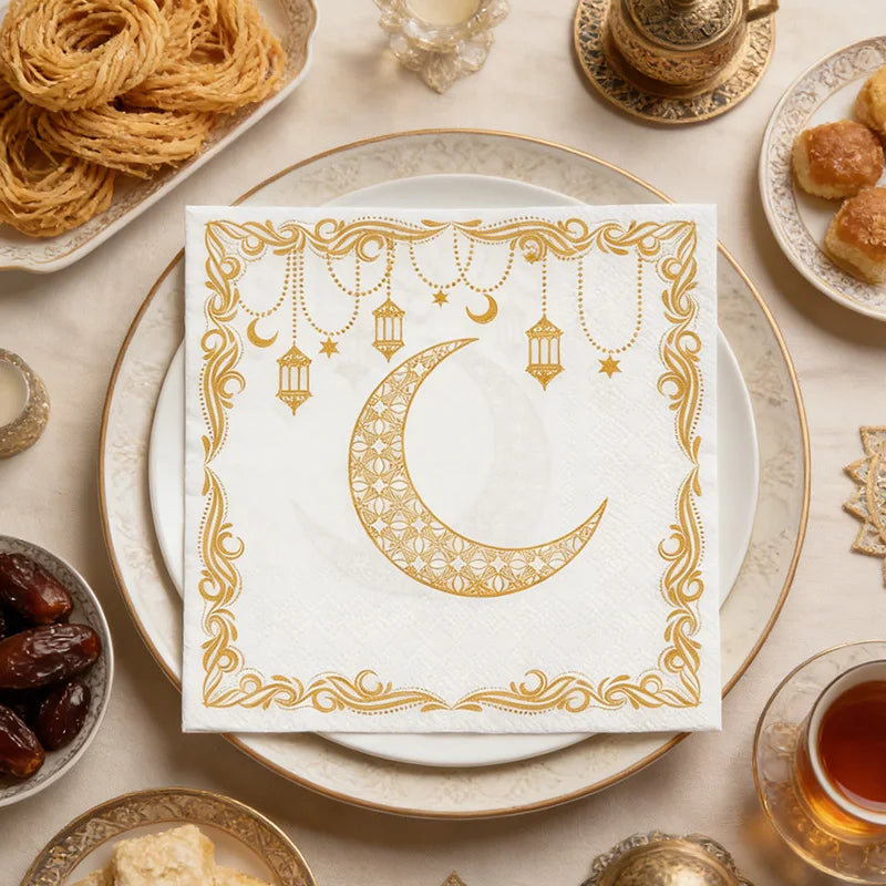 20Pcs Ramadan Paper Napkins Gold Moon Star Eid Party Décor Party Paper Napkins Babs