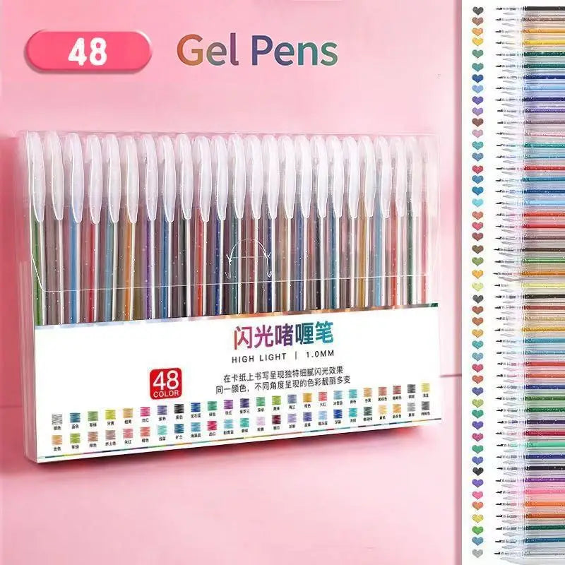 Glitter Gel Pen Set 24/36/48 PCS – Neon Shimmer 1.0mm Tip Glitter Gel Pen Set Babs 48 Colors