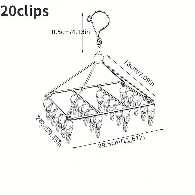 Stainless Steel Clothes Rack – Windproof Clip & Rotating Hook Laundry Drying Rack Babs 20 clips