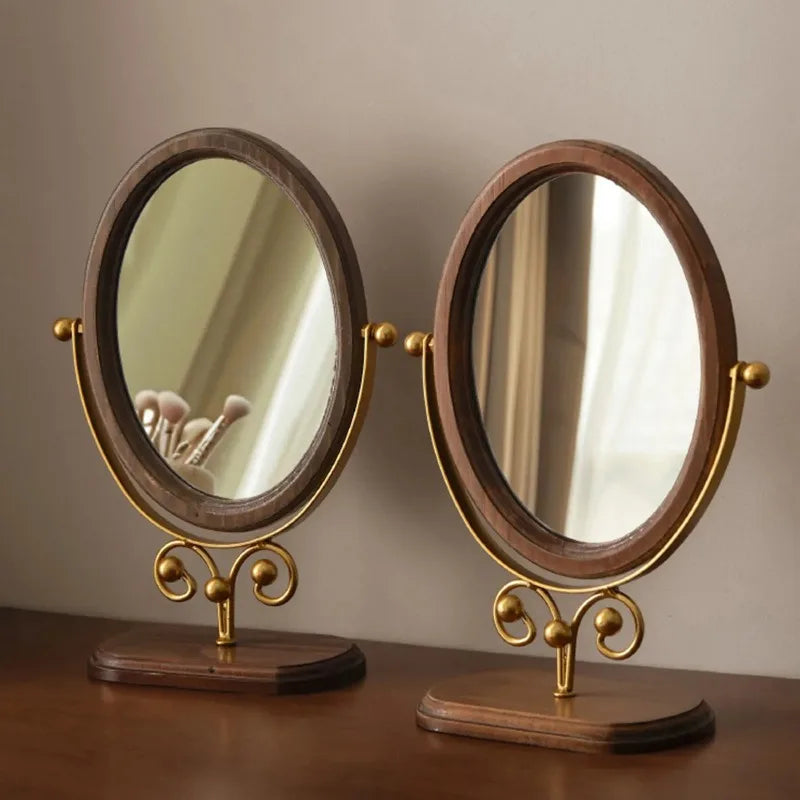 Oval Retro Makeup Mirror – HD 360° Rotating Wooden Frame Vanity Makeup Mirror Babs