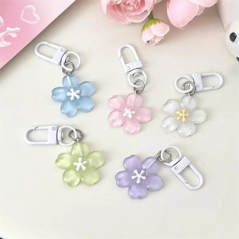 5-Pack Cherry Blossom Flower Keychain Charms | Resin Pendants Keychain Charm Set Babs
