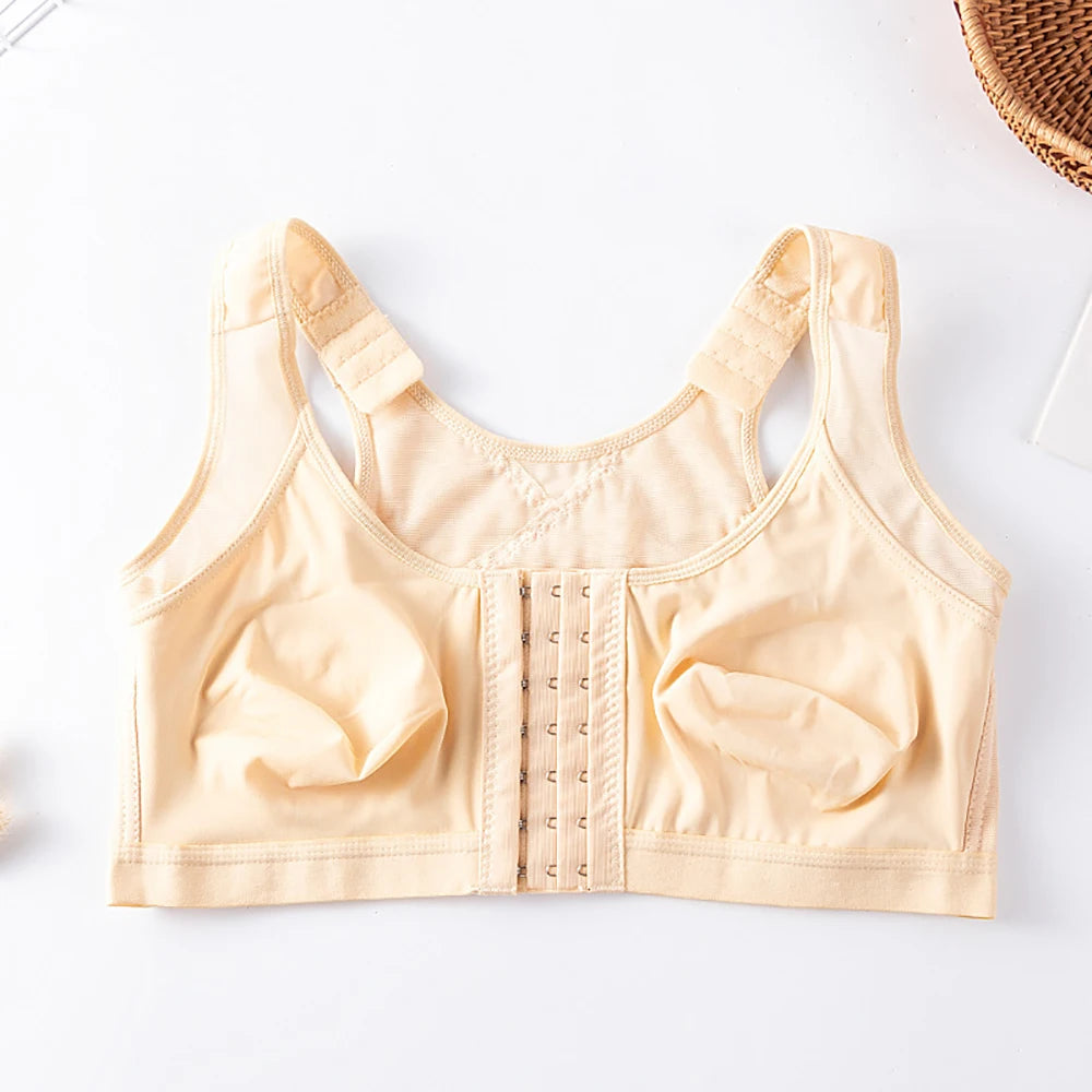 Front Closure Posture Bra – Wire-Free Push Up Cross Back Posture Corrector Bra Babs Beige 4XL