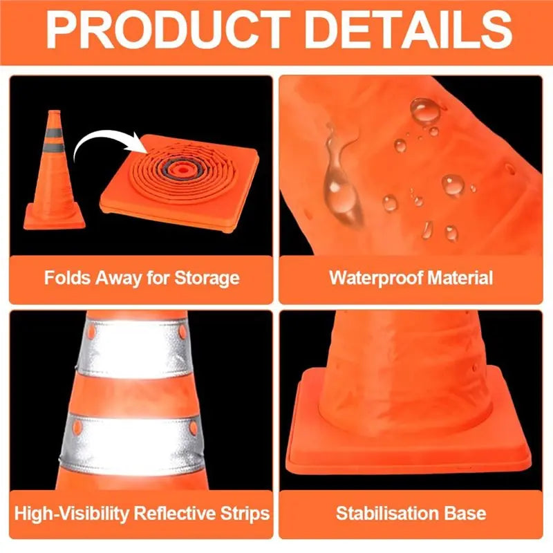 Foldable Traffic Cones 2 Pack – Reflective High Visibility Safety Cones Foldable Safety Cones Babs
