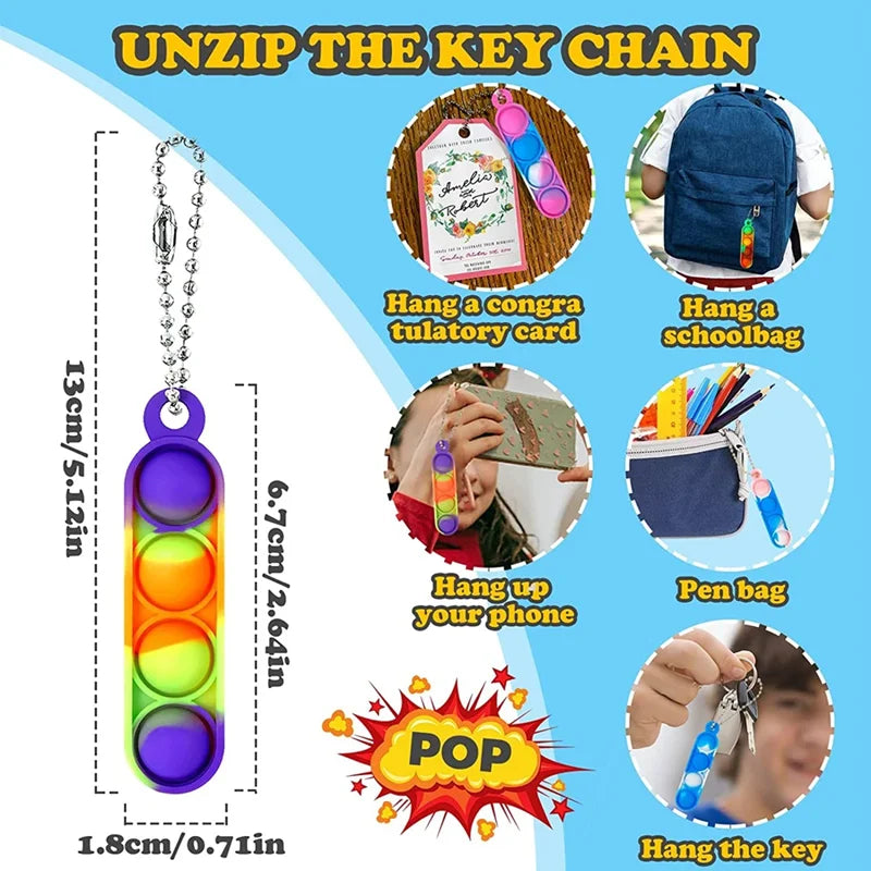 Mini Pop Keychain Fidget Toys – Kids Party Favors 10/30 Pcs Fidget Keychain Toy Babs