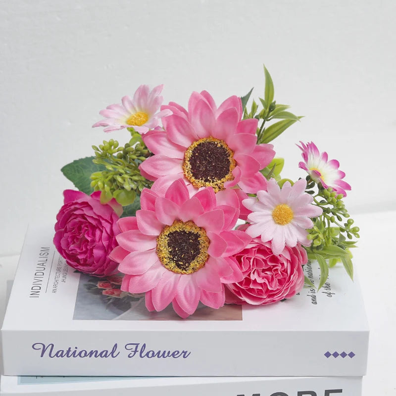 Silk Peony Sunflower Daisy Artificial Flowers – Home & Wedding Artificial Flower Stems Babs Pink 1PC
