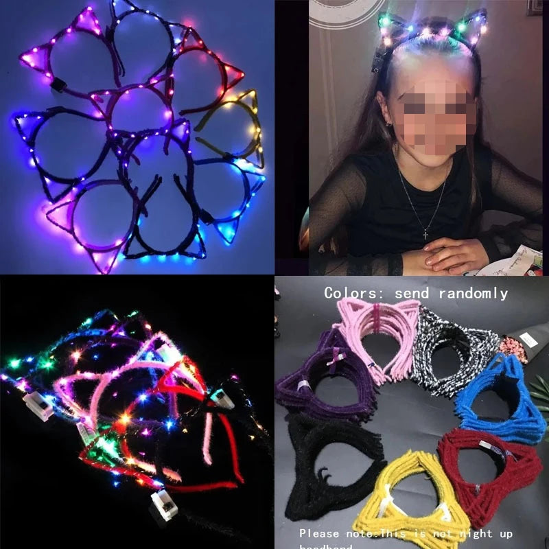 LED Cat Ear Headband – Flashing Glow Party Headwear LED Party Headband Babs