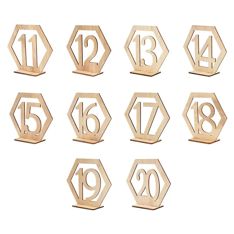 10pcs Hexagon Wooden Table Number Signs – Rustic Wedding Décor Table Number Signs Babs Number11-20