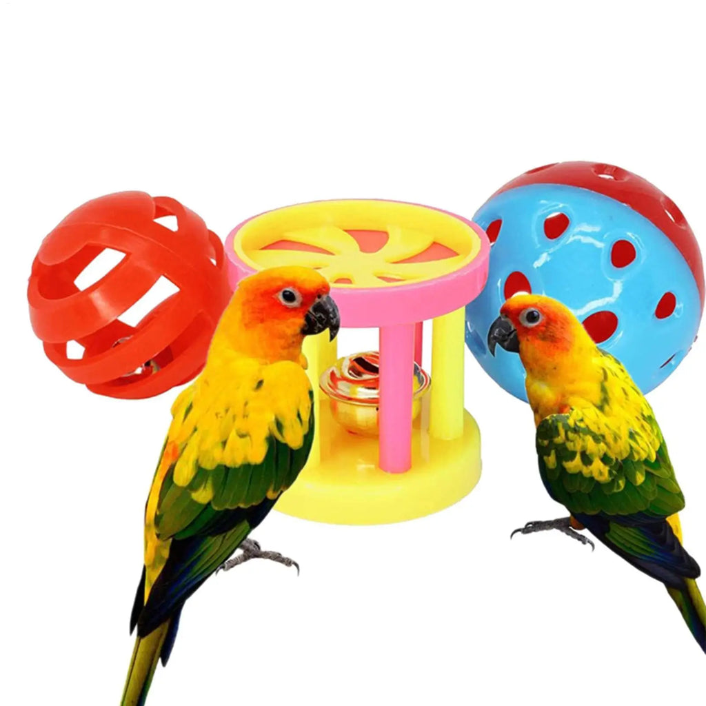 Bird Chew Toy Balls for Parrots, Parakeets & Budgies w/ Bell Bird Cage Toy Babs