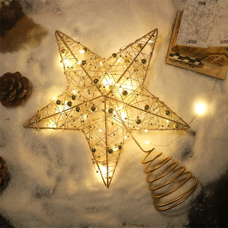 Christmas Tree Star Topper with Pearl LED Lights – Gold & Silver Christmas Tree Topper Babs