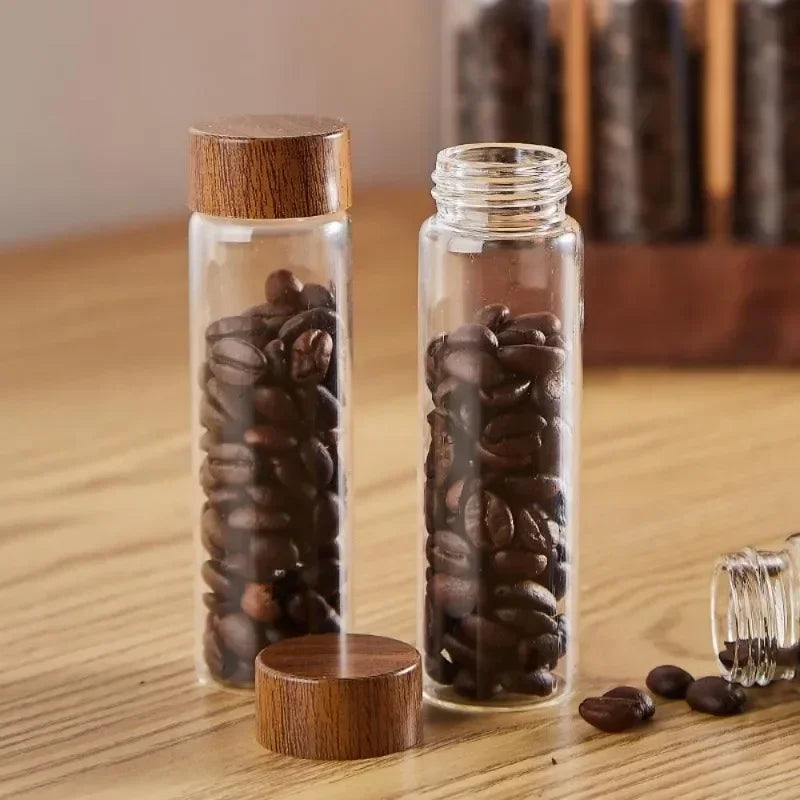 Coffee Bean Test Tube Display Rack – Walnut Wood & Glass Stand Coffee Bean Display Rack Babs