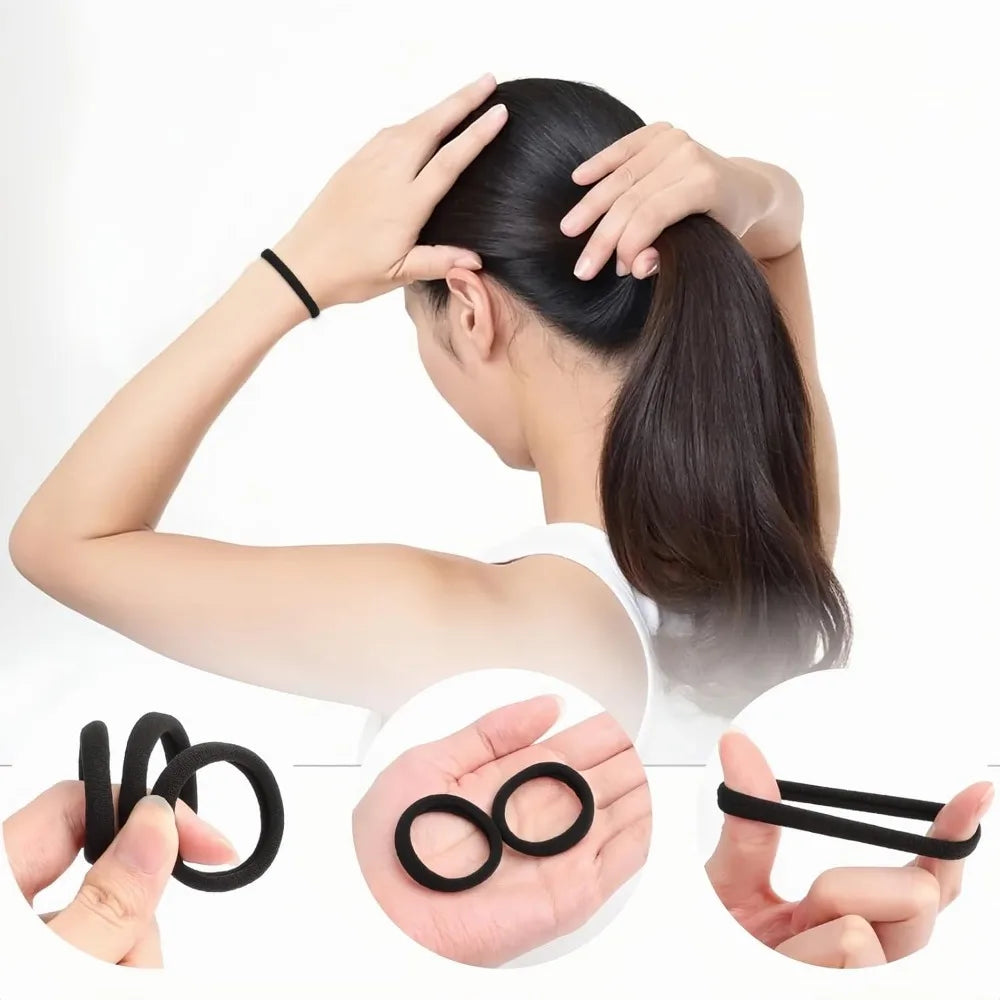 Seamless Black Hair Ties – No-Crease High Elastic Ponytail Bands Hair Ties Babs