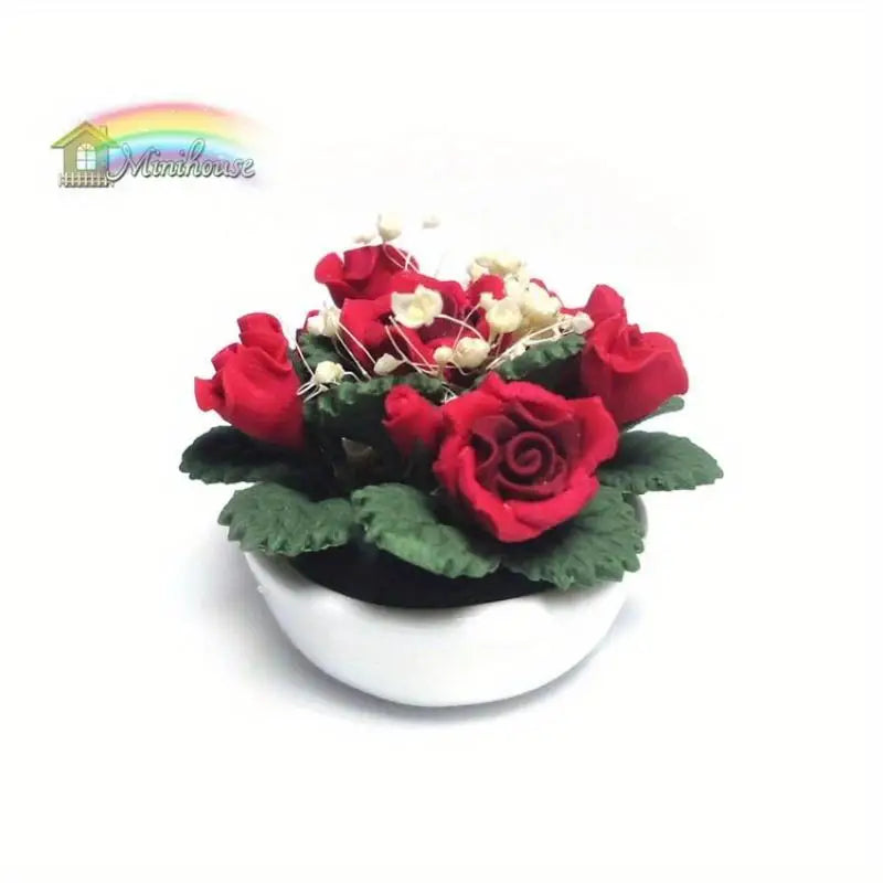 1/12 Scale Mini Clay Red Rose Dollhouse Flower Decoration Miniature Clay Decoration Babs