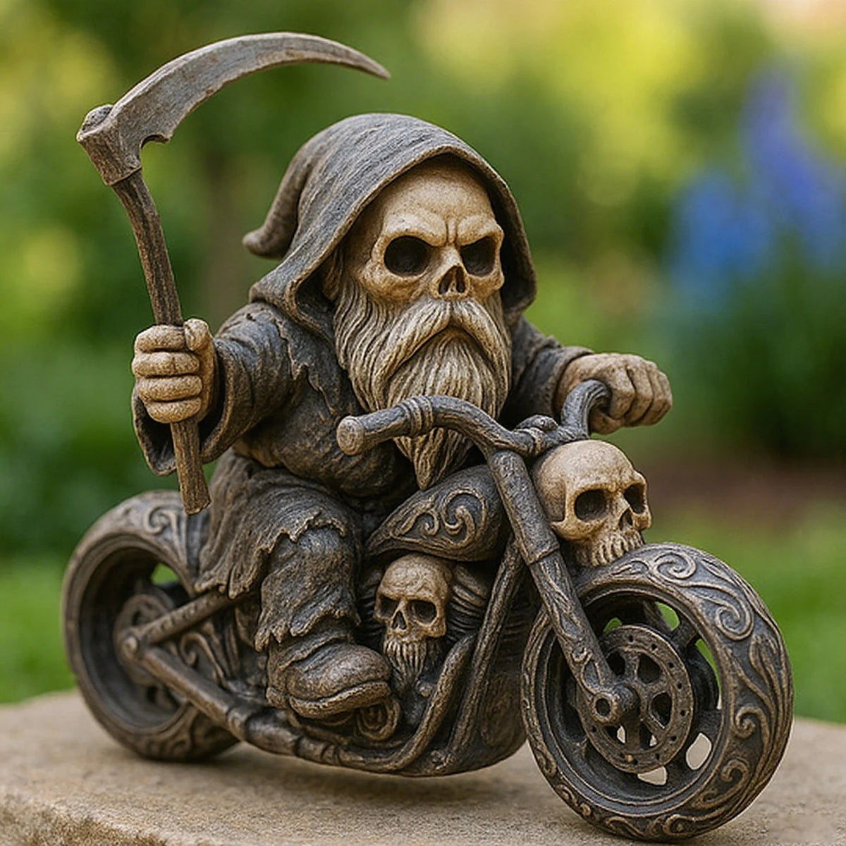 Skeleton Grim Reaper Motorcycle Gnome Resin Garden Statue Garden Gnome Statue Babs