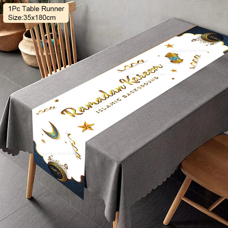 Ramadan Eid Mubarak Table Runner – Festive Polyester Tablecloth Festive Table Runner Babs 17