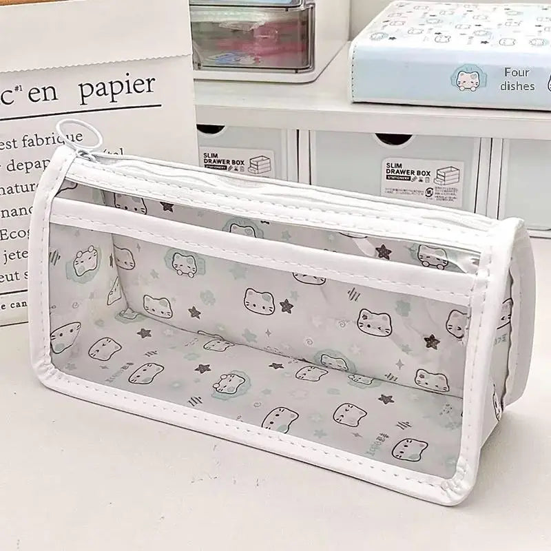 Cute Cat Transparent Pencil Case – High Capacity PVC Pouch Pencil Case Pouch Babs